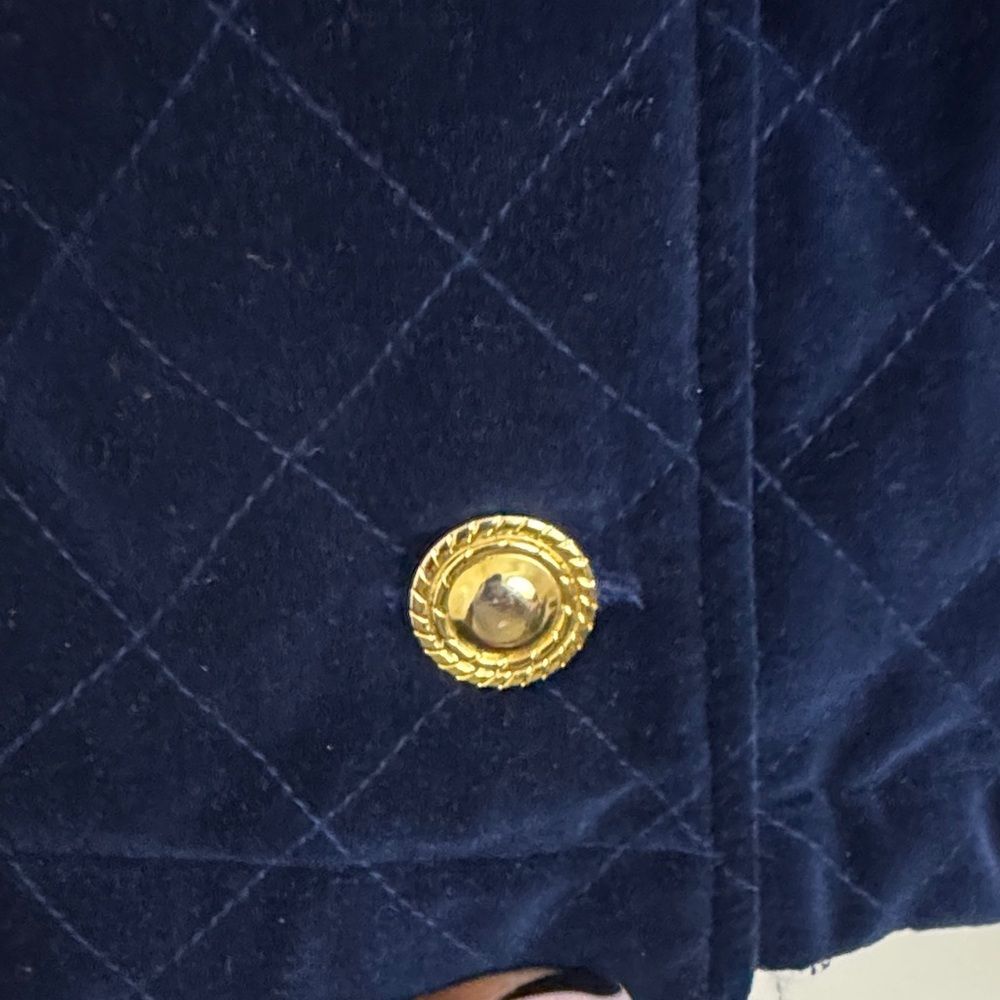 Vintage Herman Geist Blue Quilted Velvet Blazer Gold Buttons size L Quiet Luxury - Picture 6 of 11